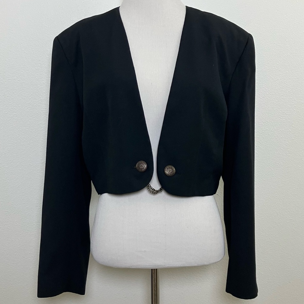 Vintage Black Cropped Blazer with Button Detail